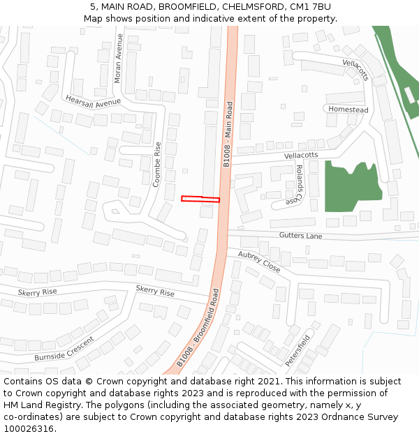 5, MAIN ROAD, BROOMFIELD, CHELMSFORD, CM1 7BU: Location map and indicative extent of plot