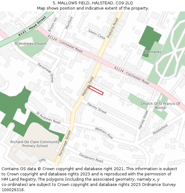 5, MALLOWS FIELD, HALSTEAD, CO9 2LQ: Location map and indicative extent of plot