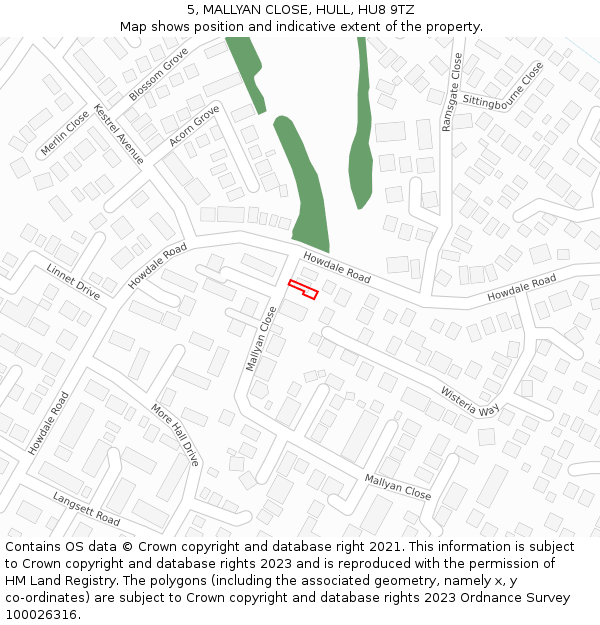 5, MALLYAN CLOSE, HULL, HU8 9TZ: Location map and indicative extent of plot