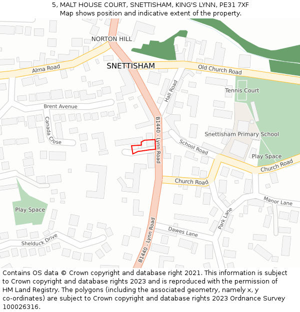 5, MALT HOUSE COURT, SNETTISHAM, KING'S LYNN, PE31 7XF: Location map and indicative extent of plot