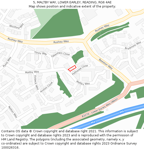 5, MALTBY WAY, LOWER EARLEY, READING, RG6 4AE: Location map and indicative extent of plot