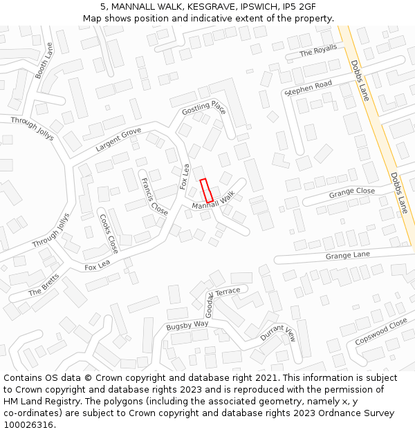 5, MANNALL WALK, KESGRAVE, IPSWICH, IP5 2GF: Location map and indicative extent of plot