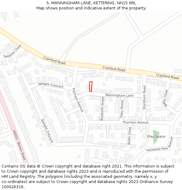 5, MANNINGHAM LANE, KETTERING, NN15 6RL: Location map and indicative extent of plot