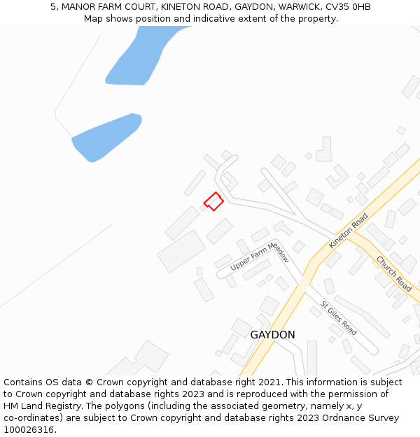 5, MANOR FARM COURT, KINETON ROAD, GAYDON, WARWICK, CV35 0HB: Location map and indicative extent of plot