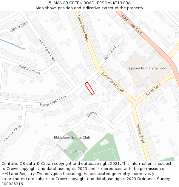 5, MANOR GREEN ROAD, EPSOM, KT19 8RA: Location map and indicative extent of plot