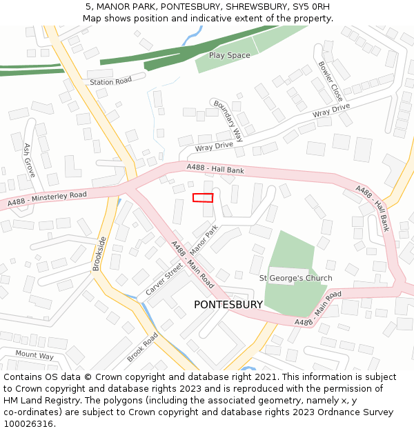 5, MANOR PARK, PONTESBURY, SHREWSBURY, SY5 0RH: Location map and indicative extent of plot