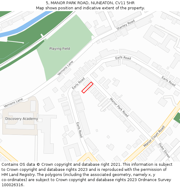 5, MANOR PARK ROAD, NUNEATON, CV11 5HR: Location map and indicative extent of plot