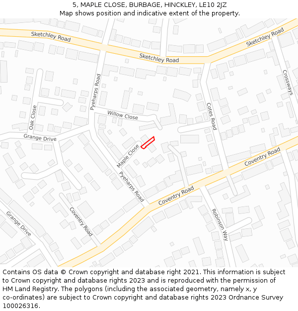 5, MAPLE CLOSE, BURBAGE, HINCKLEY, LE10 2JZ: Location map and indicative extent of plot
