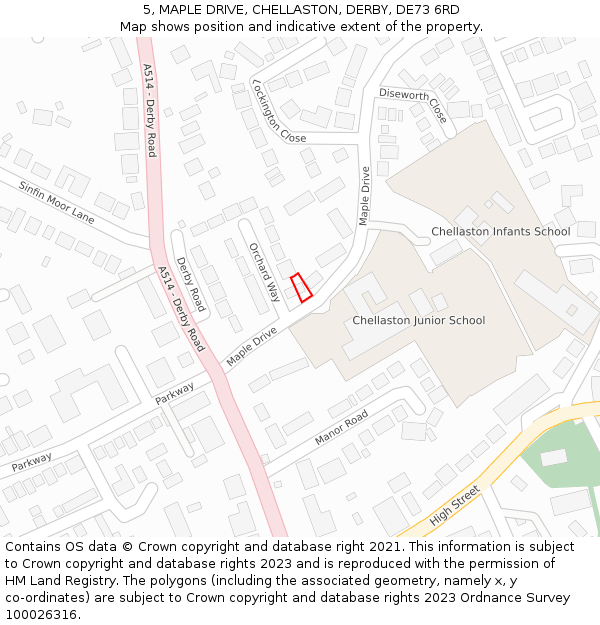 5, MAPLE DRIVE, CHELLASTON, DERBY, DE73 6RD: Location map and indicative extent of plot