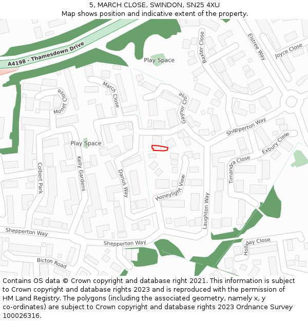 5, MARCH CLOSE, SWINDON, SN25 4XU: Location map and indicative extent of plot