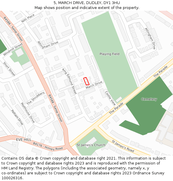 5, MARCH DRIVE, DUDLEY, DY1 3HU: Location map and indicative extent of plot