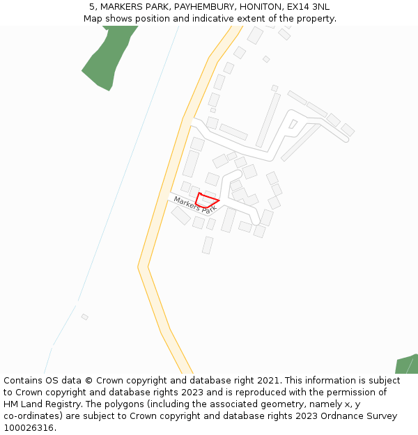 5, MARKERS PARK, PAYHEMBURY, HONITON, EX14 3NL: Location map and indicative extent of plot