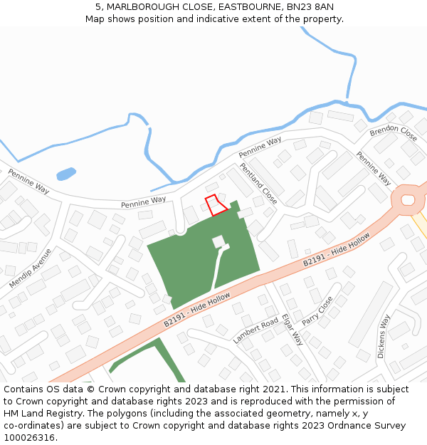 5, MARLBOROUGH CLOSE, EASTBOURNE, BN23 8AN: Location map and indicative extent of plot
