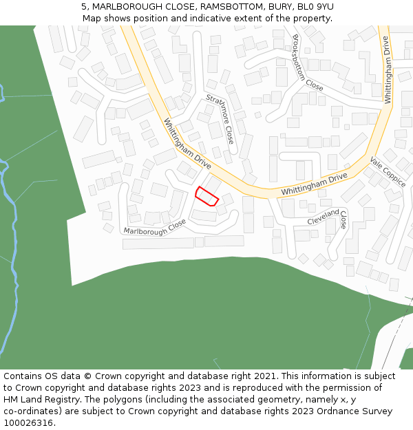 5, MARLBOROUGH CLOSE, RAMSBOTTOM, BURY, BL0 9YU: Location map and indicative extent of plot