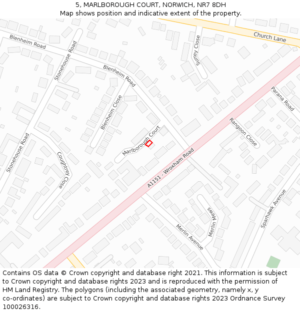 5, MARLBOROUGH COURT, NORWICH, NR7 8DH: Location map and indicative extent of plot