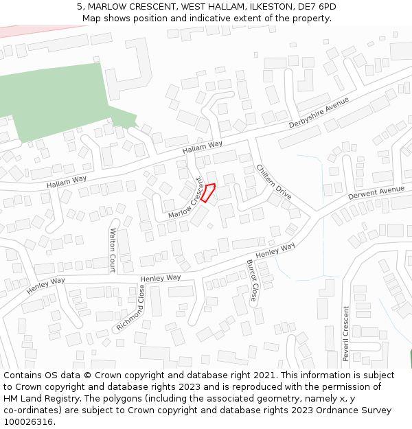 5, MARLOW CRESCENT, WEST HALLAM, ILKESTON, DE7 6PD: Location map and indicative extent of plot