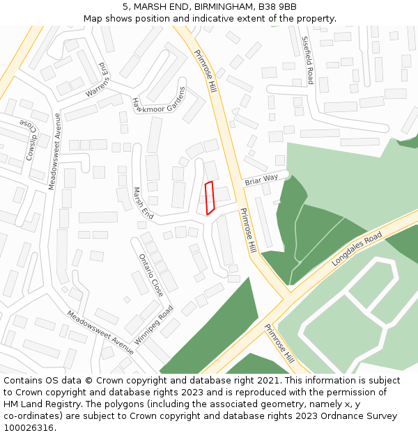 5, MARSH END, BIRMINGHAM, B38 9BB: Location map and indicative extent of plot
