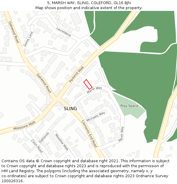 5, MARSH WAY, SLING, COLEFORD, GL16 8JN: Location map and indicative extent of plot