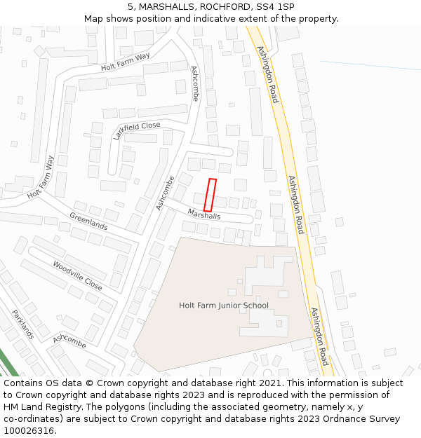 5, MARSHALLS, ROCHFORD, SS4 1SP: Location map and indicative extent of plot