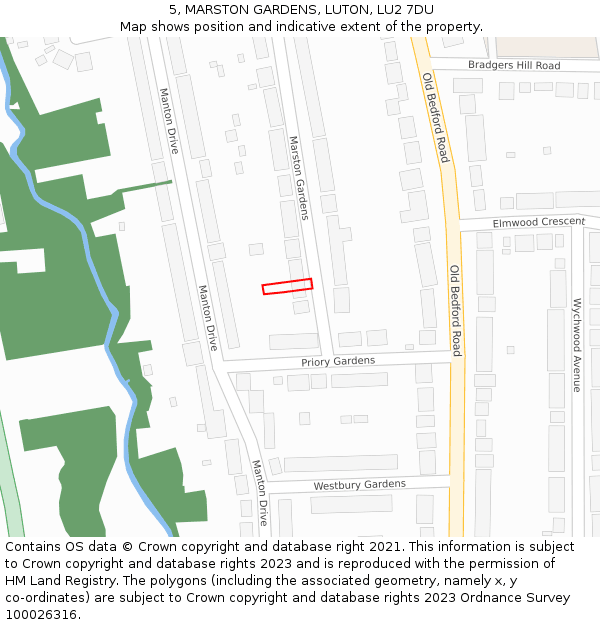 5, MARSTON GARDENS, LUTON, LU2 7DU: Location map and indicative extent of plot
