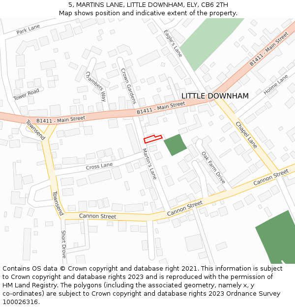 5, MARTINS LANE, LITTLE DOWNHAM, ELY, CB6 2TH: Location map and indicative extent of plot