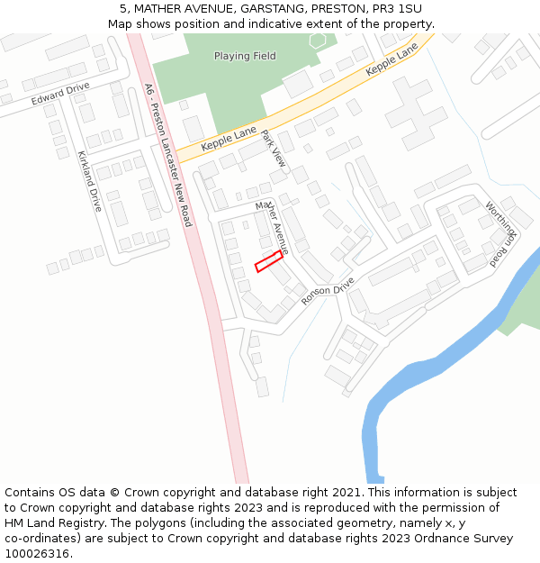 5, MATHER AVENUE, GARSTANG, PRESTON, PR3 1SU: Location map and indicative extent of plot