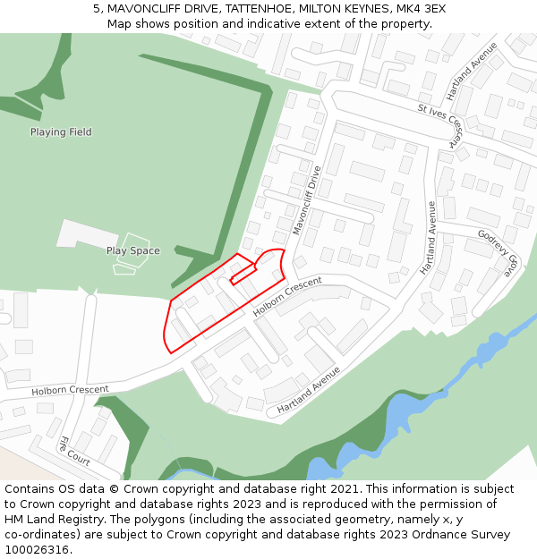 5, MAVONCLIFF DRIVE, TATTENHOE, MILTON KEYNES, MK4 3EX: Location map and indicative extent of plot