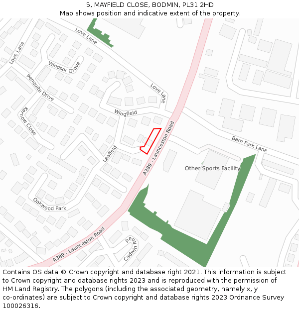 5, MAYFIELD CLOSE, BODMIN, PL31 2HD: Location map and indicative extent of plot