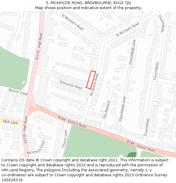 5, MCKENZIE ROAD, BROXBOURNE, EN10 7JQ: Location map and indicative extent of plot