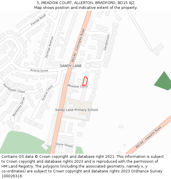5, MEADOW COURT, ALLERTON, BRADFORD, BD15 9JZ: Location map and indicative extent of plot