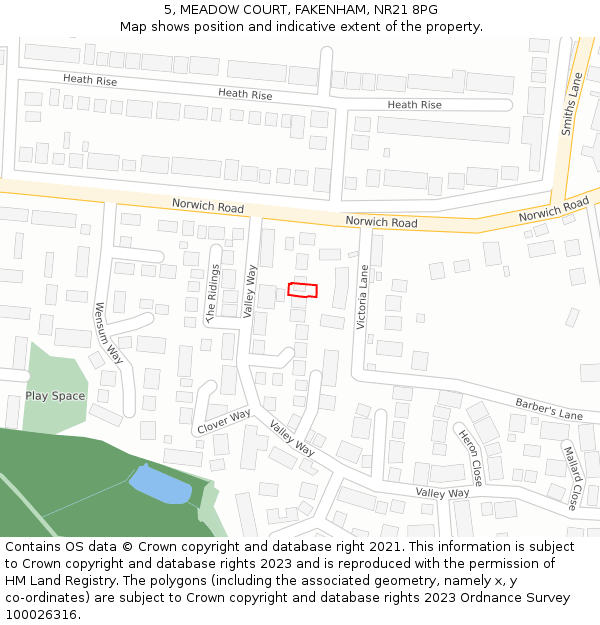 5, MEADOW COURT, FAKENHAM, NR21 8PG: Location map and indicative extent of plot