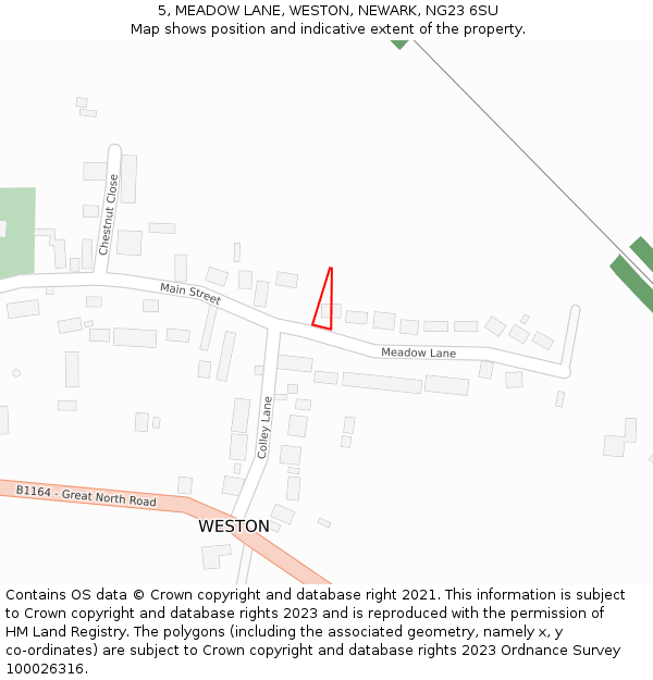 5, MEADOW LANE, WESTON, NEWARK, NG23 6SU: Location map and indicative extent of plot