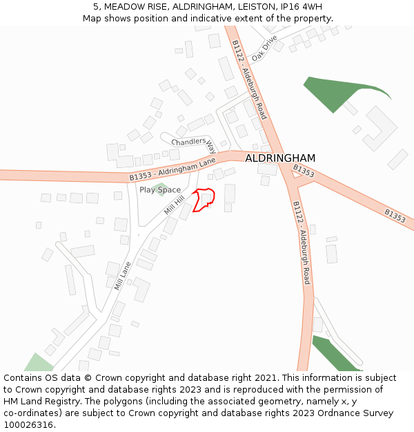 5, MEADOW RISE, ALDRINGHAM, LEISTON, IP16 4WH: Location map and indicative extent of plot