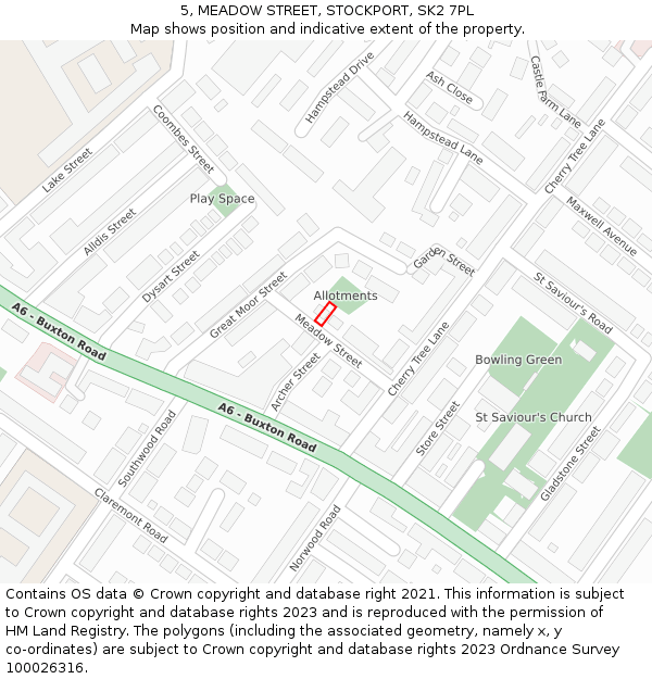 5, MEADOW STREET, STOCKPORT, SK2 7PL: Location map and indicative extent of plot