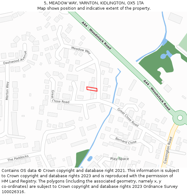 5, MEADOW WAY, YARNTON, KIDLINGTON, OX5 1TA: Location map and indicative extent of plot