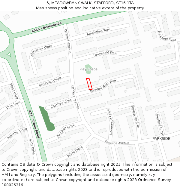 5, MEADOWBANK WALK, STAFFORD, ST16 1TA: Location map and indicative extent of plot