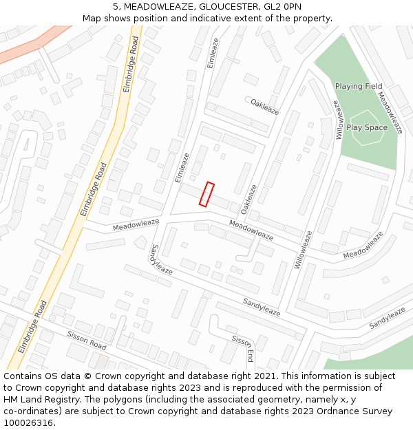 5, MEADOWLEAZE, GLOUCESTER, GL2 0PN: Location map and indicative extent of plot