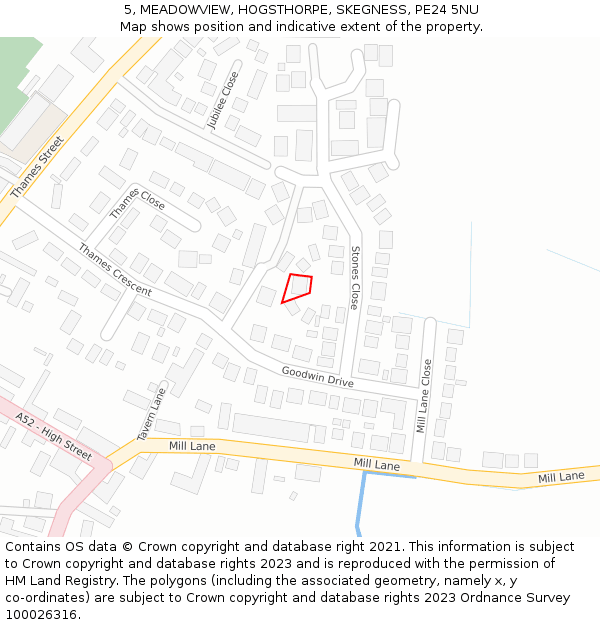 5, MEADOWVIEW, HOGSTHORPE, SKEGNESS, PE24 5NU: Location map and indicative extent of plot