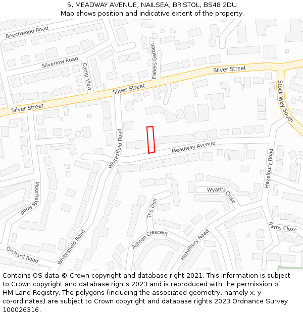 5, MEADWAY AVENUE, NAILSEA, BRISTOL, BS48 2DU: Location map and indicative extent of plot
