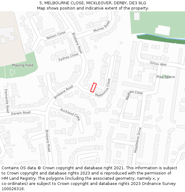 5, MELBOURNE CLOSE, MICKLEOVER, DERBY, DE3 9LG: Location map and indicative extent of plot