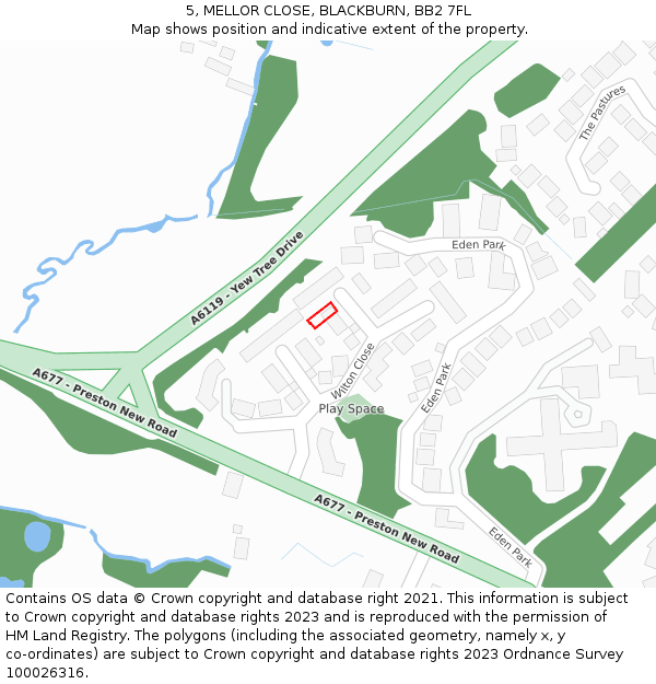 5, MELLOR CLOSE, BLACKBURN, BB2 7FL: Location map and indicative extent of plot