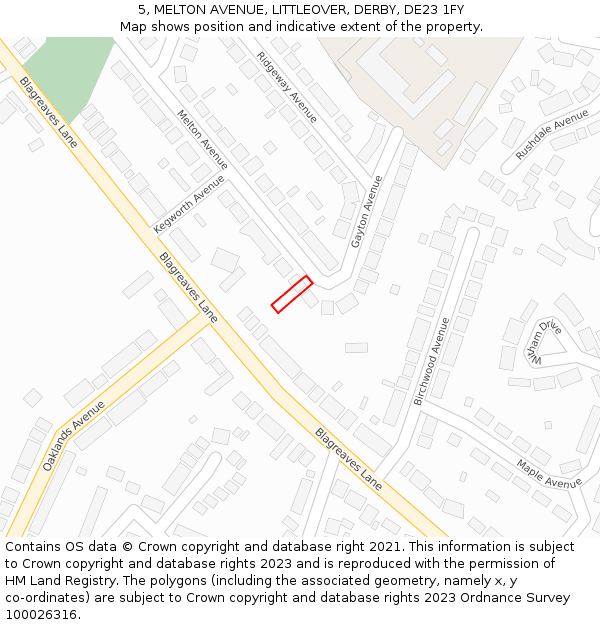 5, MELTON AVENUE, LITTLEOVER, DERBY, DE23 1FY: Location map and indicative extent of plot