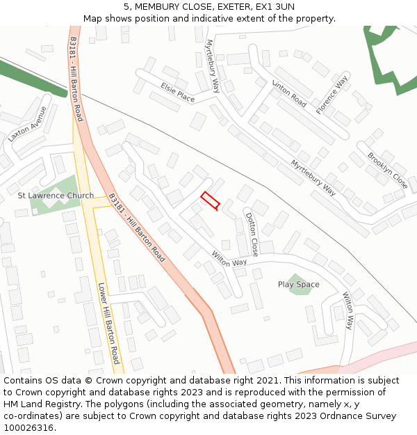 5, MEMBURY CLOSE, EXETER, EX1 3UN: Location map and indicative extent of plot