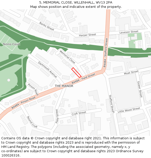 5, MEMORIAL CLOSE, WILLENHALL, WV13 2PA: Location map and indicative extent of plot