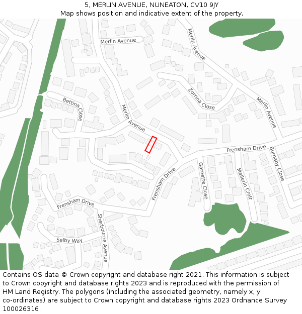 5, MERLIN AVENUE, NUNEATON, CV10 9JY: Location map and indicative extent of plot