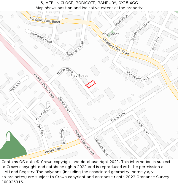 5, MERLIN CLOSE, BODICOTE, BANBURY, OX15 4GG: Location map and indicative extent of plot