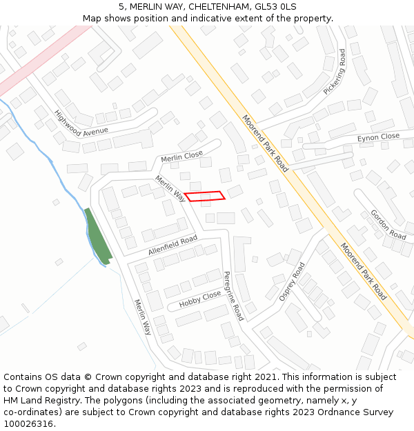 5, MERLIN WAY, CHELTENHAM, GL53 0LS: Location map and indicative extent of plot