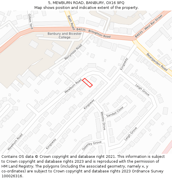 5, MEWBURN ROAD, BANBURY, OX16 9PQ: Location map and indicative extent of plot