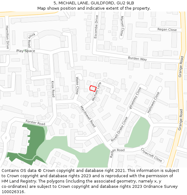 5, MICHAEL LANE, GUILDFORD, GU2 9LB: Location map and indicative extent of plot