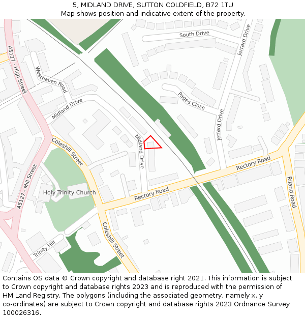 5, MIDLAND DRIVE, SUTTON COLDFIELD, B72 1TU: Location map and indicative extent of plot